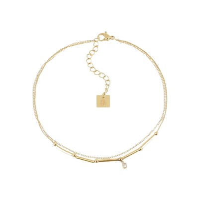 Chaîne de cheville Zag Tube en acier doré et oxyde de zirconium