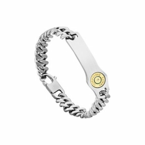 Bracelet Elden Paris Bang Bang en acier chaîne gourmette plaque bullet 21cm