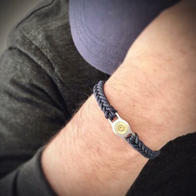 Bracelet Elden Paris Bang Bang en acier et cordon tressé bleu marine