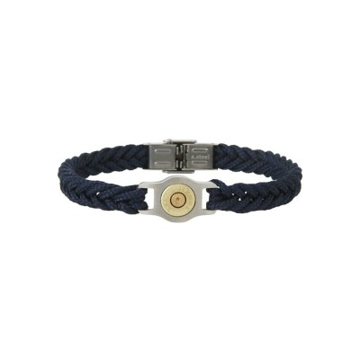 Bracelet Elden Paris Bang Bang en acier et cordon tressé bleu marine