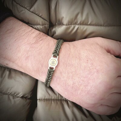 Bracelet Elden Paris Bang Bang en acier et cordon tressé kaki