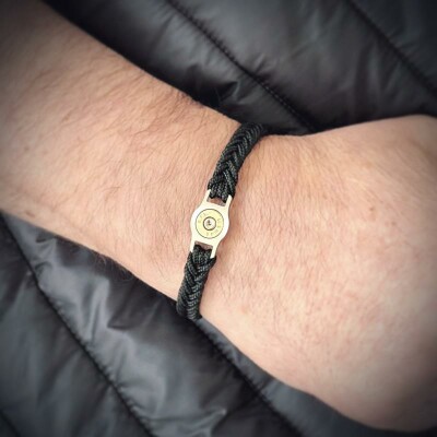 Bracelet Elden Paris Bang Bang en acier et cordon tressé noir