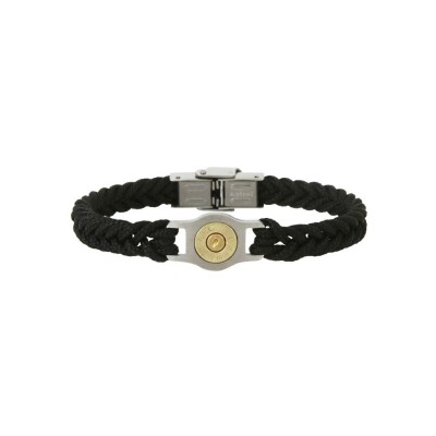 Bracelet Elden Paris Bang Bang en acier et cordon tressé noir