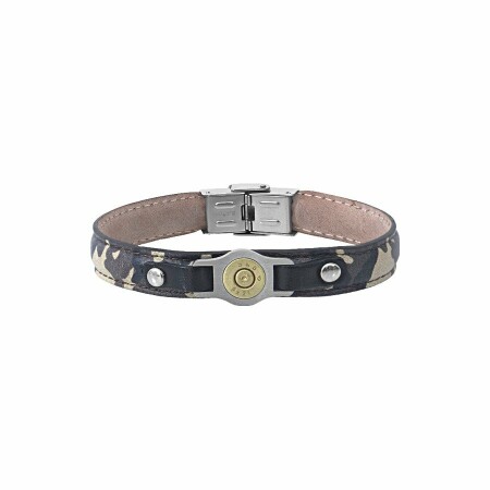 Bracelet Elden Paris Bang Bang en acier douille cuir impression camo