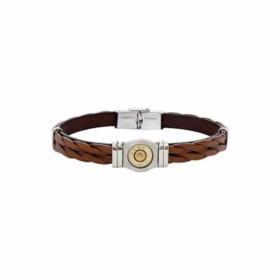 Bracelet Elden Paris Bang Bang en acier et cuir torsade