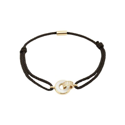 Bracelet Zag Katia en acier doré, textile, oxyde de zirconium et nacre, Noir