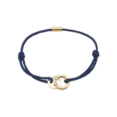 Bracelet Zag Doria en acier doré, textile et oxyde de zirconium, Bleu