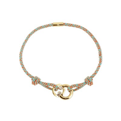 Bracelet Zag Doria en acier doré, textile et oxyde de zirconium, Marron