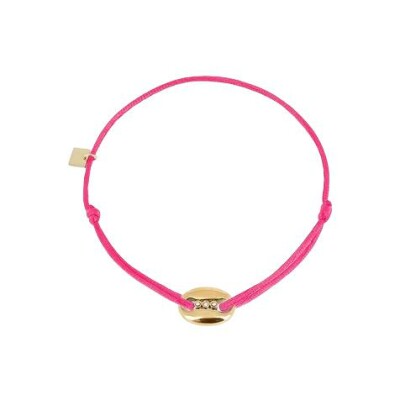 Bracelet Zag Taya en acier doré, textile et oxyde de zirconium, Fuchsia