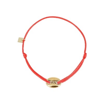 Bracelet Zag Taya en acier doré, textile et oxyde de zirconium, Rouge