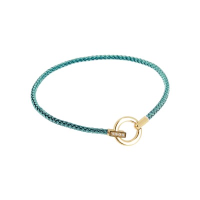 Bracelet Zag Cieza en acier doré, textile et oxyde de zirconium, Bleu