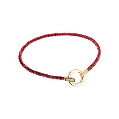 Bracelet Zag Cieza en acier doré, textile et oxyde de zirconium, Rouge