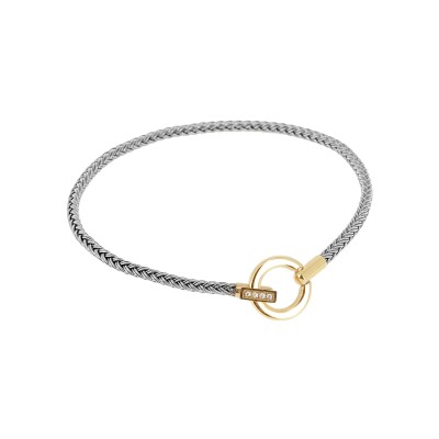 Bracelet Zag Cieza en acier doré, textile et oxyde de zirconium, Gris