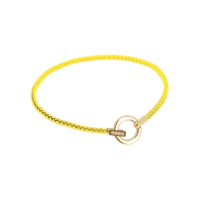 Bracelet Zag Cieza en acier doré, textile et oxyde de zirconium, Jaune