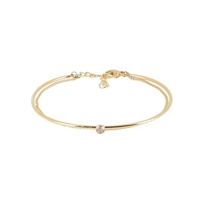 Bracelet jonc Zag Lionel en acier doré et oxyde de zirconium, Blanc