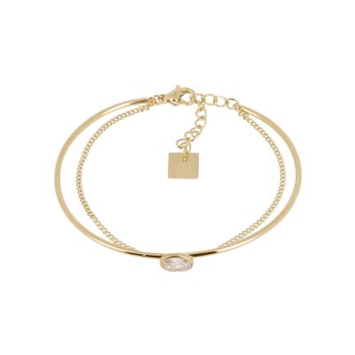 Bracelet jonc Zag Ricci en acier doré et oxyde de zirconium, Blanc