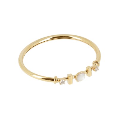 Bracelet jonc Zag Sibilla en acier doré, oxyde de zirconium et nacre