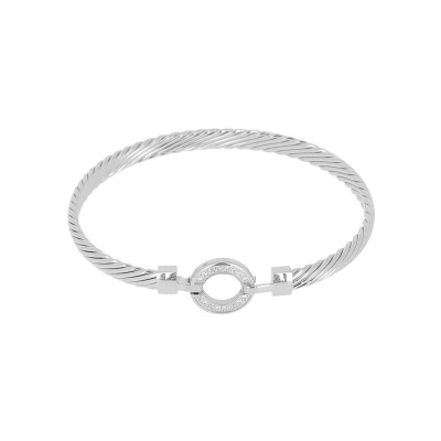 Bracelet jonc Zag Invalis en acier et oxyde de zirconium