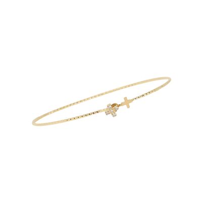 Bracelet jonc Zag Aswa  en acier doré et oxyde de zirconium