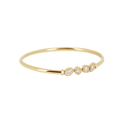 Bracelet jonc Zag Cefalu  en acier doré et oxyde de zirconium