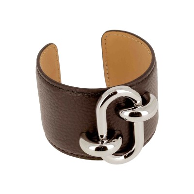 Bracelet manchette Zag Cappadoce en cuir et acier