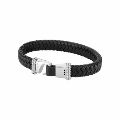 Bracelet Zeades Tangon corde en cuir noir et argent rhodié