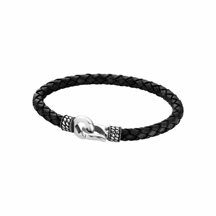 Bracelet Zeades Capture en cuir noir et argent rhodié