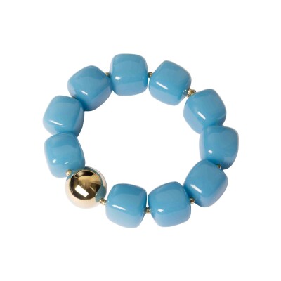 Bracelet Zag Oedipe en acier doré et résine, Turquoise