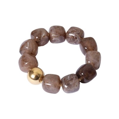 Bracelet Zag Oedipe en acier doré et résine, Marron