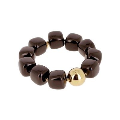 Bracelet Zag Laïos en acier doré et résine, Noir