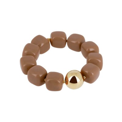 Bracelet Zag Laïos en acier doré et résine, Marron