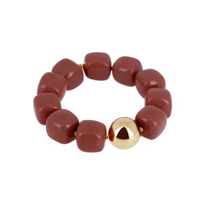 Bracelet Zag Laïos en acier doré et résine, Rouge