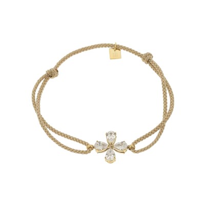 Bracelet Zag Conto en acier doré, textile et oxyde de zirconium, Blanc