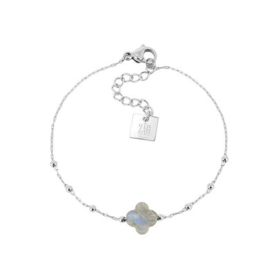 Bracelet Zag Velasquez en acier et labradorite