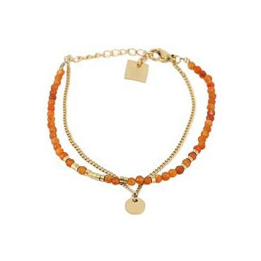 Bracelet Zag Apache en acier doré et cornaline