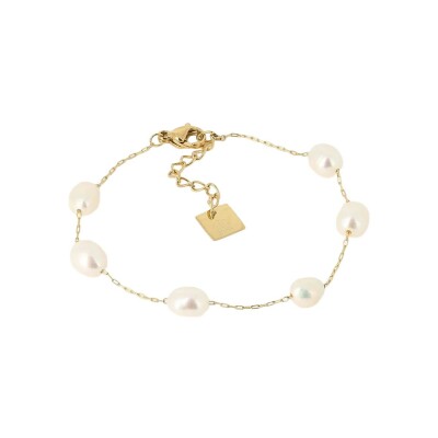 Bracelet Zag Amélia en acier doré et perle d'eau douce
