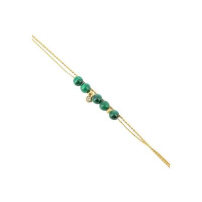 Bracelet Zag Kerane en acier doré, malachite et oxyde de zirconium