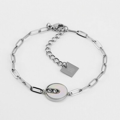 Bracelet ZAG en acier et nacre blanche