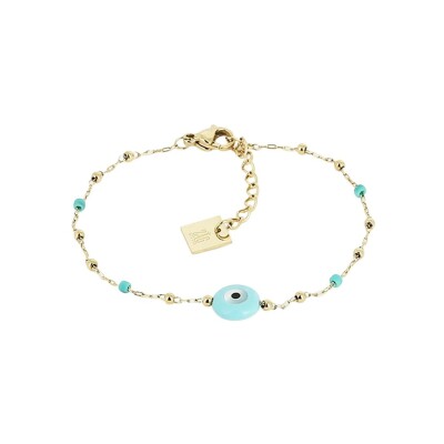 Bracelet Zag Bodrum en acier doré et résine, Turquoise