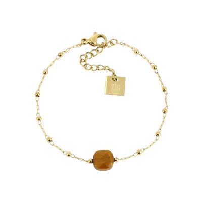 Bracelet Zag Pablo en acier doré et oeil de tigre