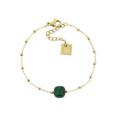 Bracelet Zag Pablo en acier doré et malachite