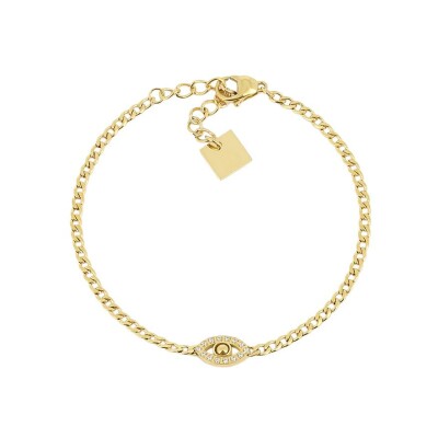 Bracelet Zag Olga en acier doré et oxyde de zirconium, Blanc