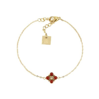 Bracelet Zag Mint en acier doré, cornaline et oxyde de zirconium