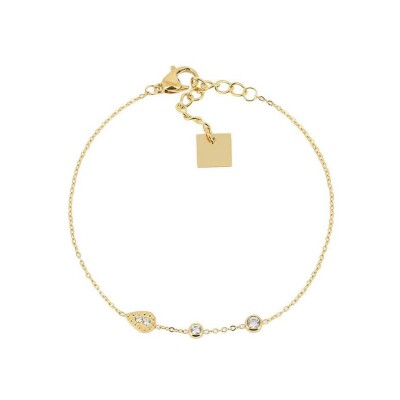 Bracelet Zag Sémélé en acier doré et oxyde de zirconium, Blanc