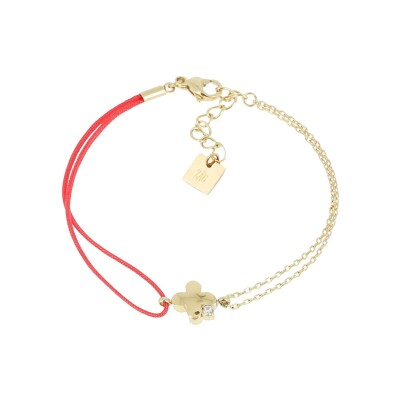 Bracelet Zag Lyric en acier doré, textile et oxyde de zirconium, Rouge