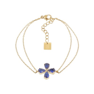 Bracelet Zag Estial en acier doré et oxyde de zirconium, Bleu