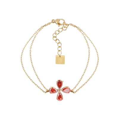 Bracelet Zag Estial en acier doré et oxyde de zirconium, Rouge