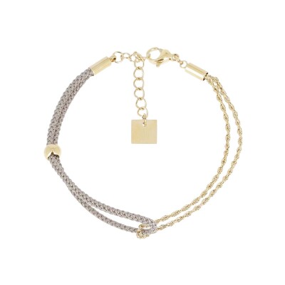 Bracelet Zag Nuance en acier doré et textile, Gris