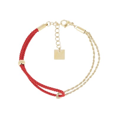 Bracelet Zag Nuance en acier doré et textile, Rouge
