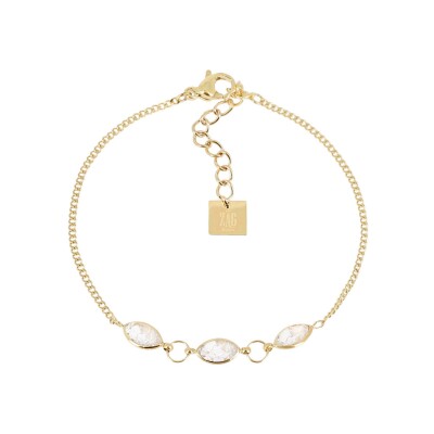 Bracelet Zag Alberta en acier doré et oxyde de zirconium, Blanc
